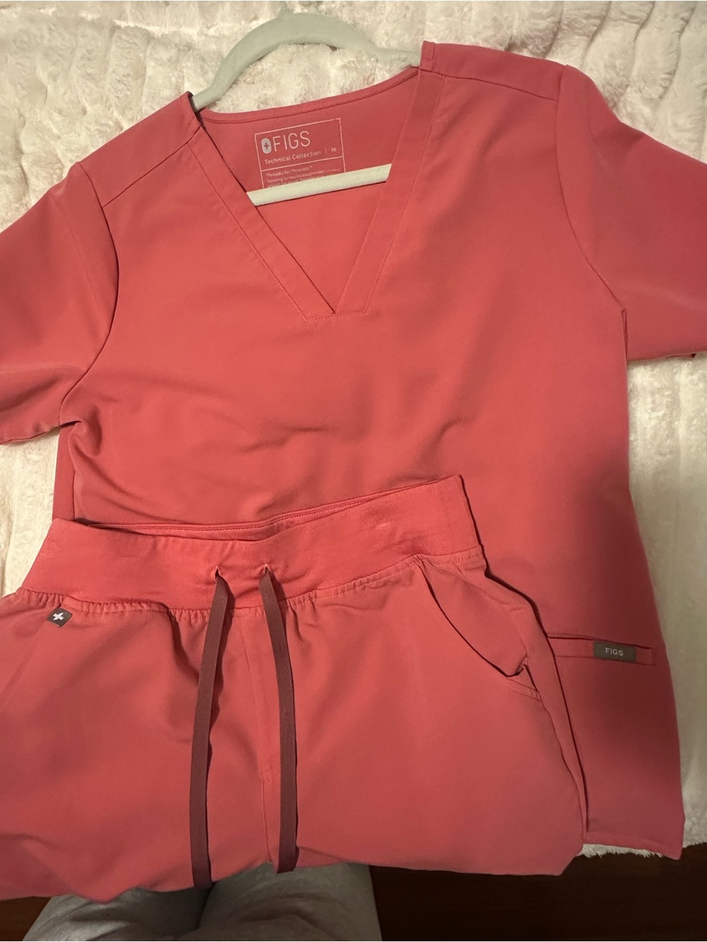 Figs Coral V-Neck Scrub Top and Drawstring Pants set